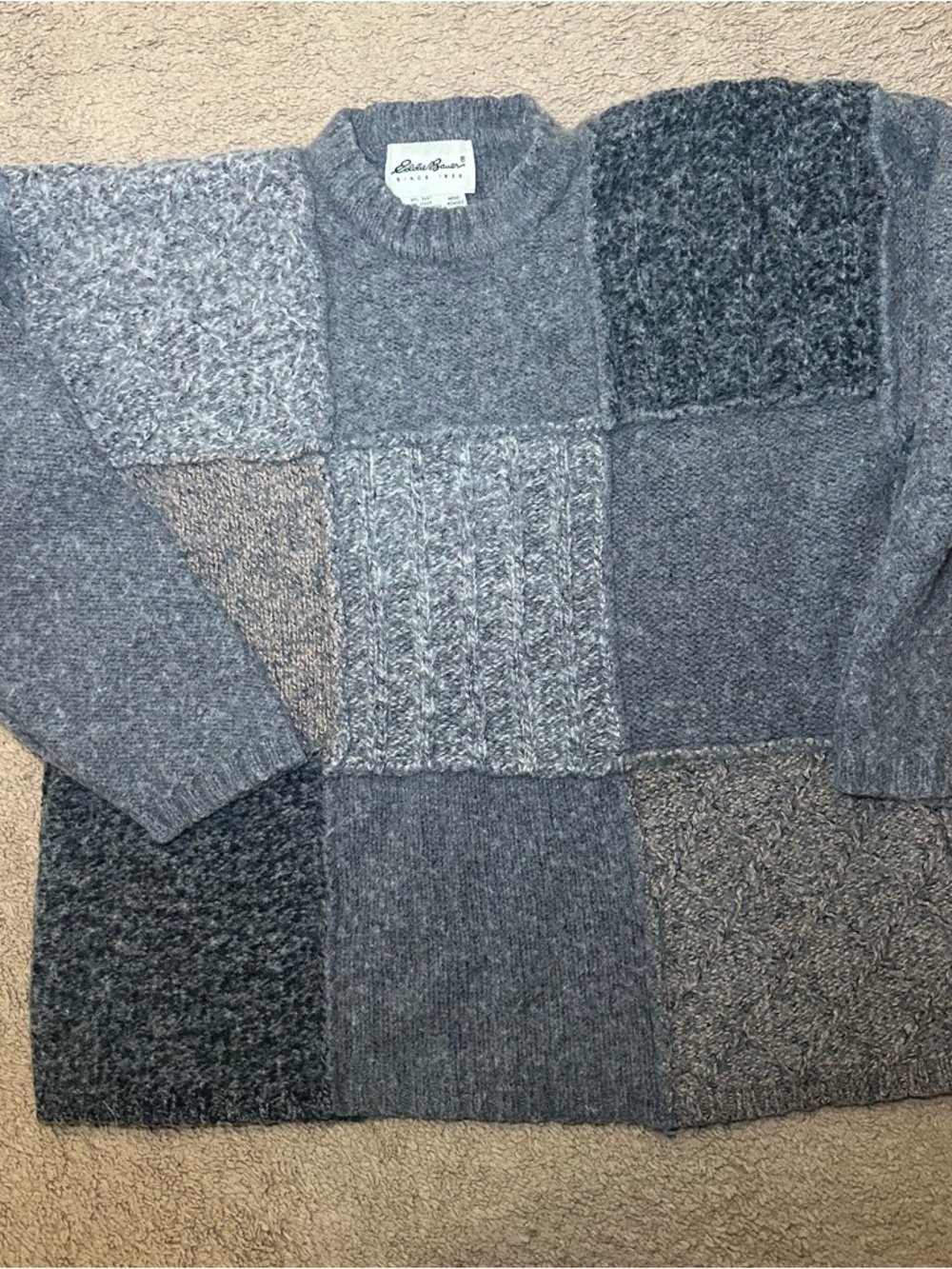 Vintage Eddie Bauer Men’s Wool Blend Patchwork Sweater Size Medium Crewneck